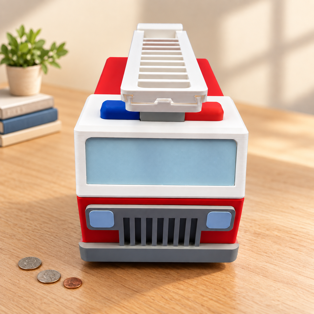 Firetruck Piggy Bank with Moving Ladder