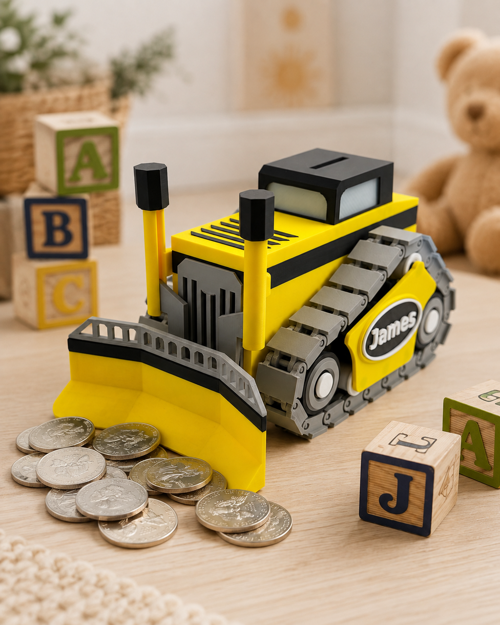 Personalized Bulldozer Piggy Bank