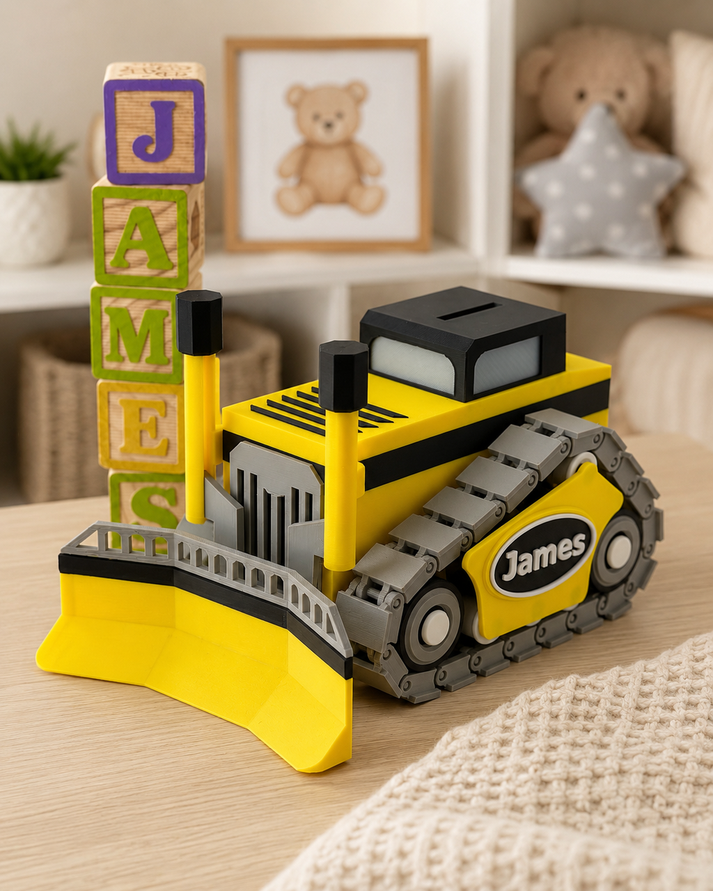 Personalized Bulldozer Piggy Bank