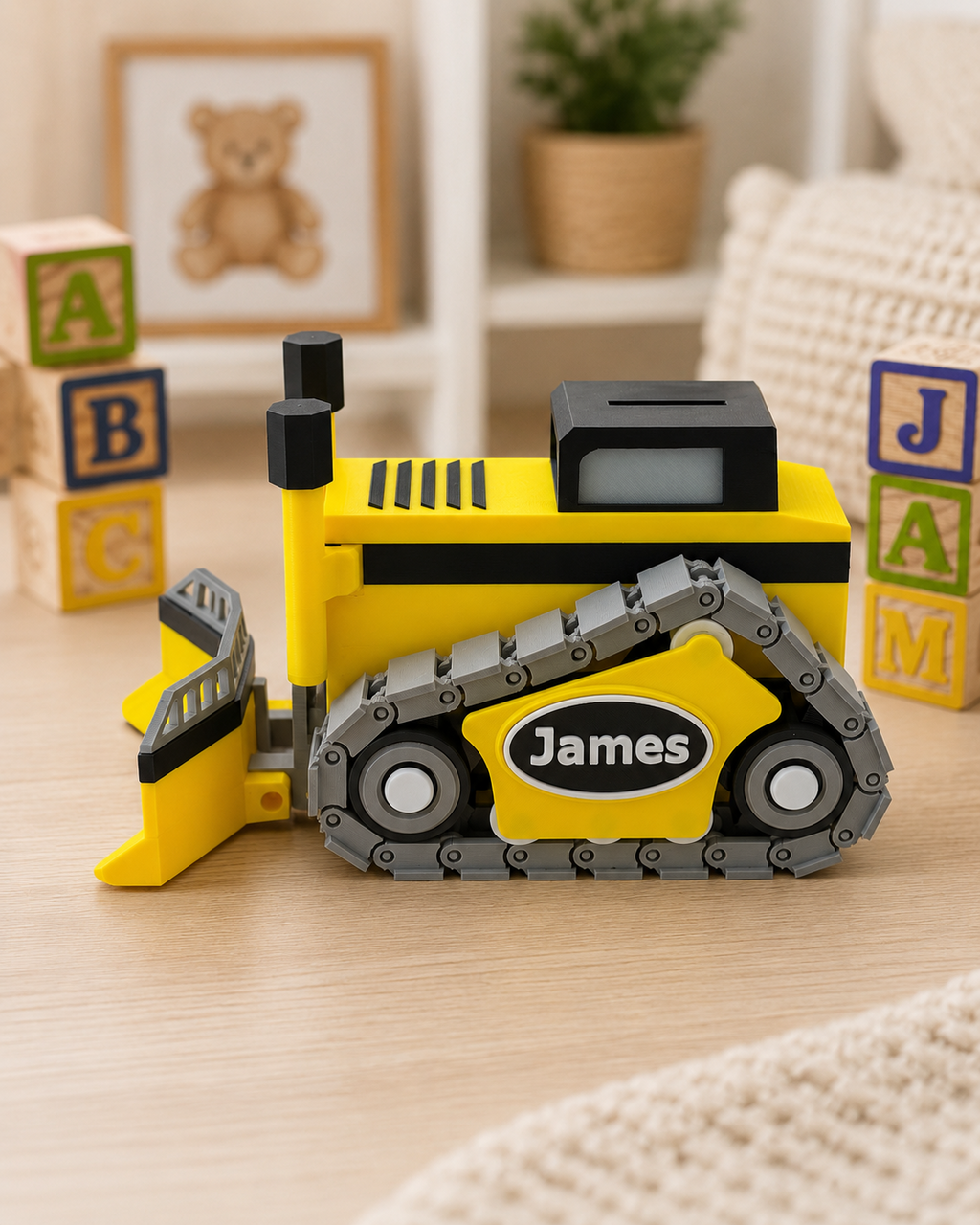 Personalized Bulldozer Piggy Bank