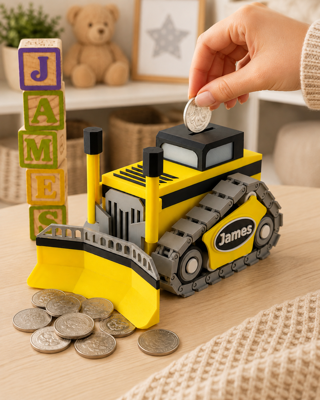 Personalized Bulldozer Piggy Bank