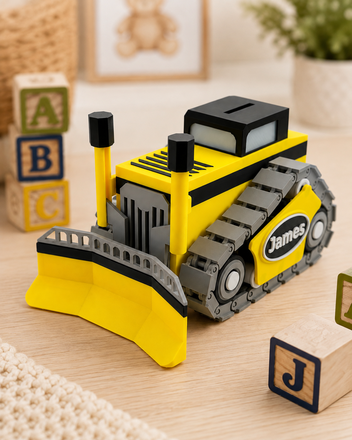 Personalized Bulldozer Piggy Bank