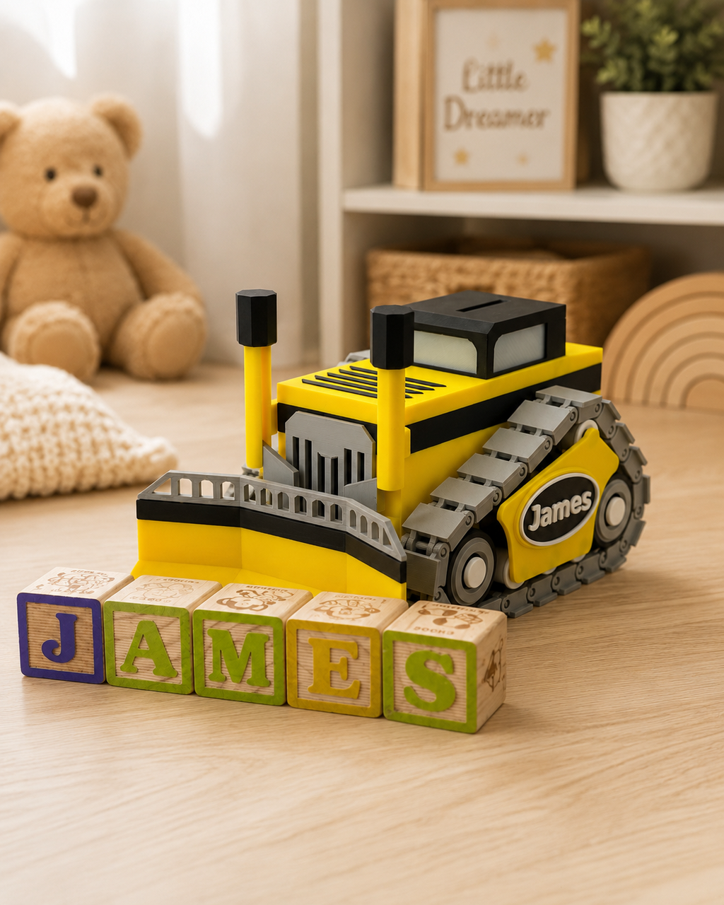 Personalized Bulldozer Piggy Bank