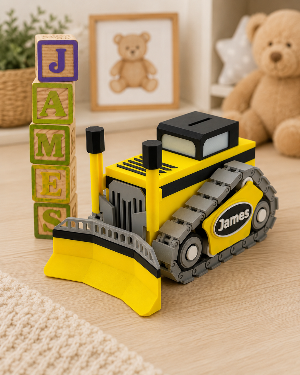 Personalized Bulldozer Piggy Bank