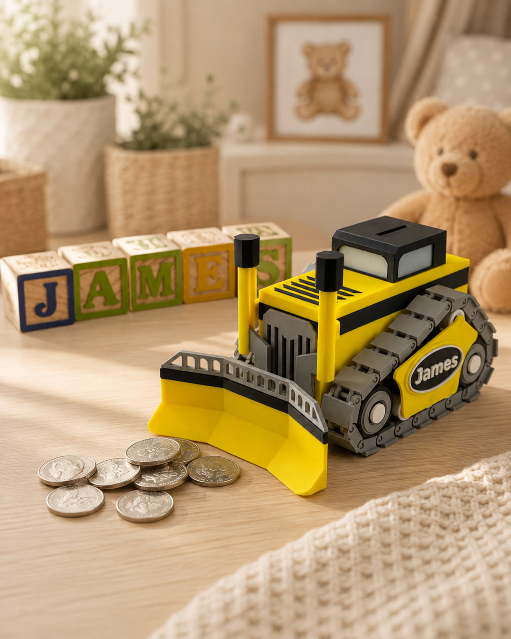 Personalized Bulldozer Piggy Bank
