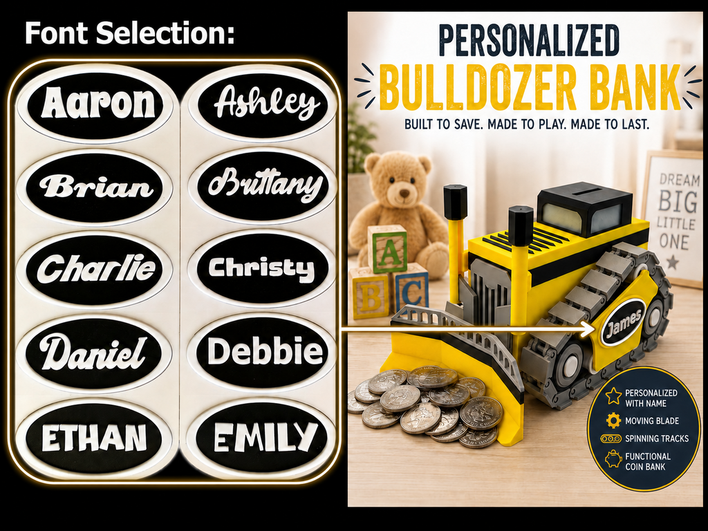 Personalized Bulldozer Piggy Bank