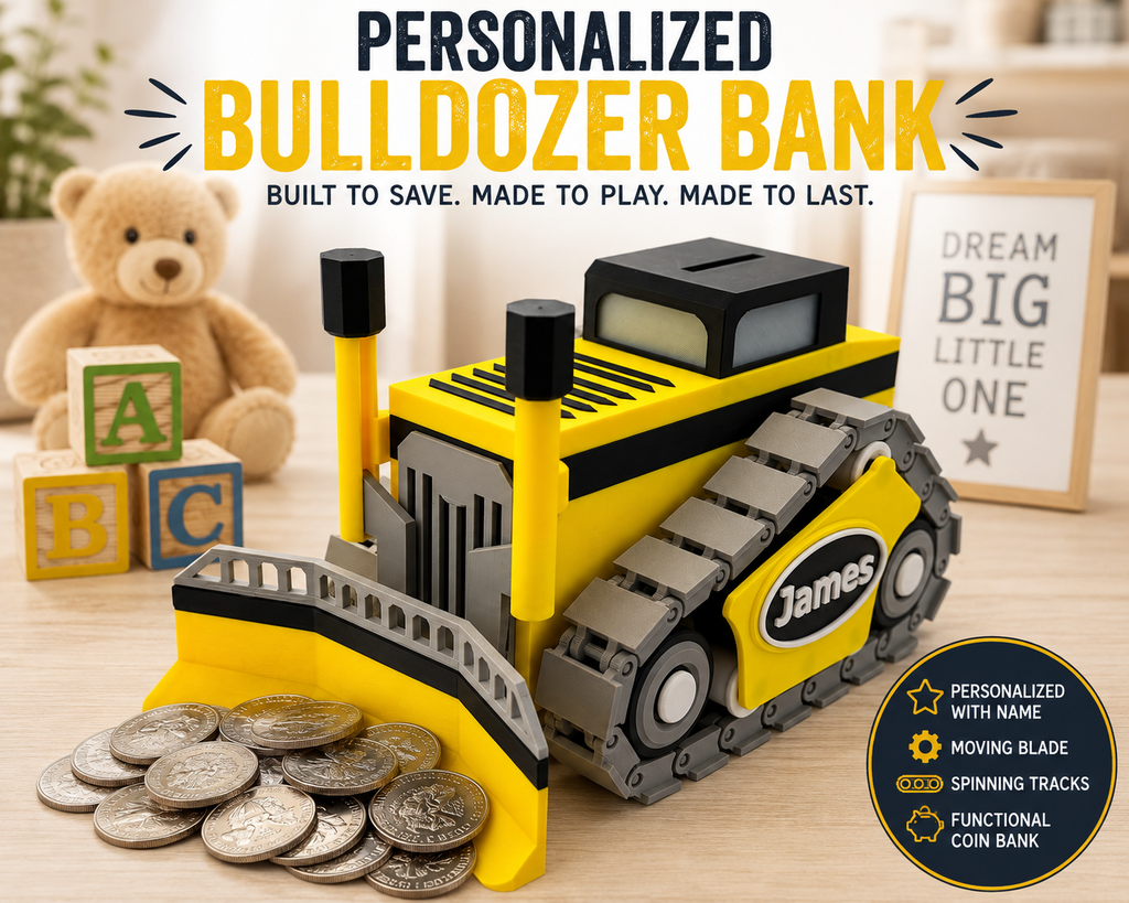 Personalized Bulldozer Piggy Bank