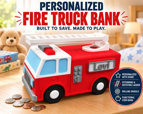 Firetruck Piggy Bank with Moving Ladder